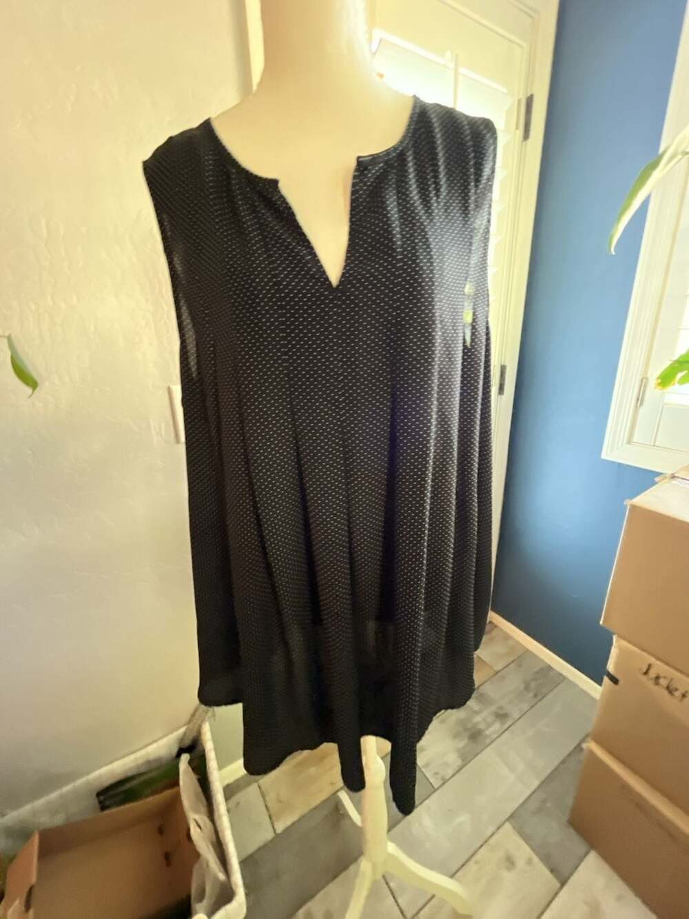 Philosophy Woman Polka Dot Pleated V-Neck Top